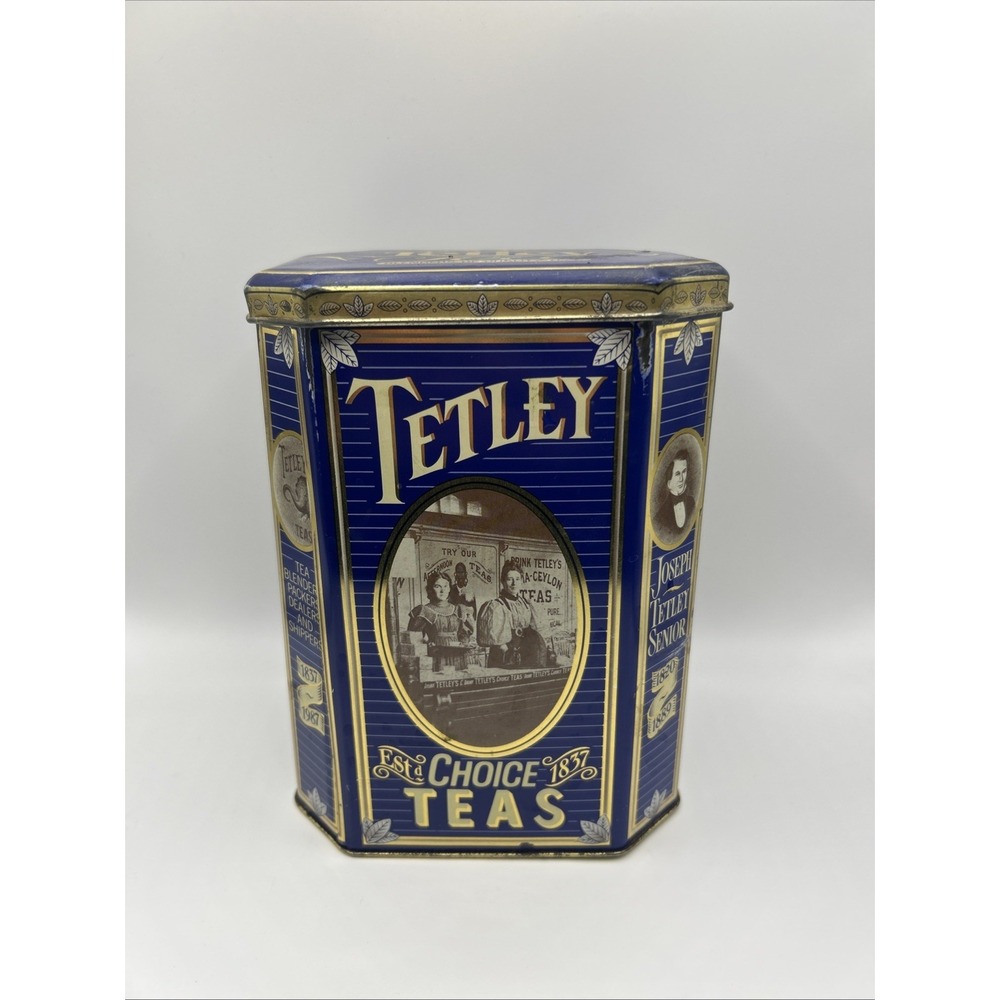 VTG  Tetley Tea  Anniversary Tin 1837–1987 Made in England Blue  Rusty